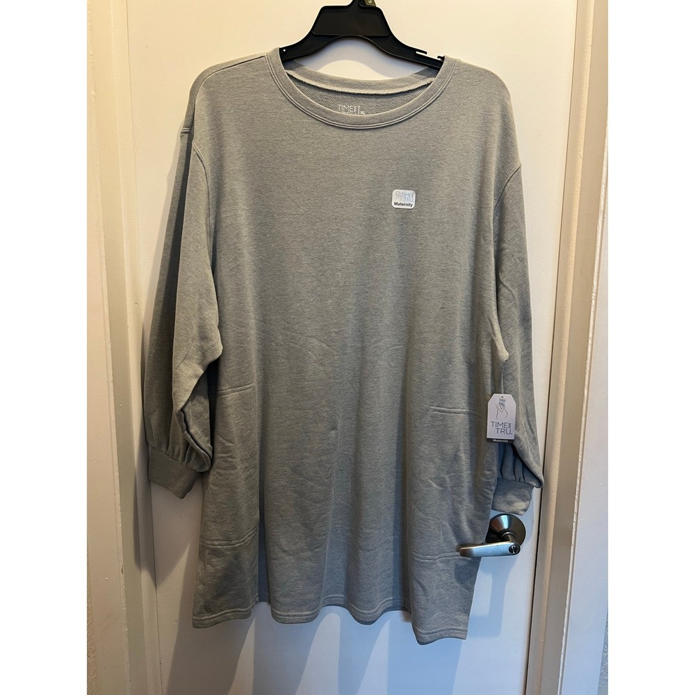 Time & Tru NEW Woman Maternity French Terry Sweatshirt Dress Size XL light gray